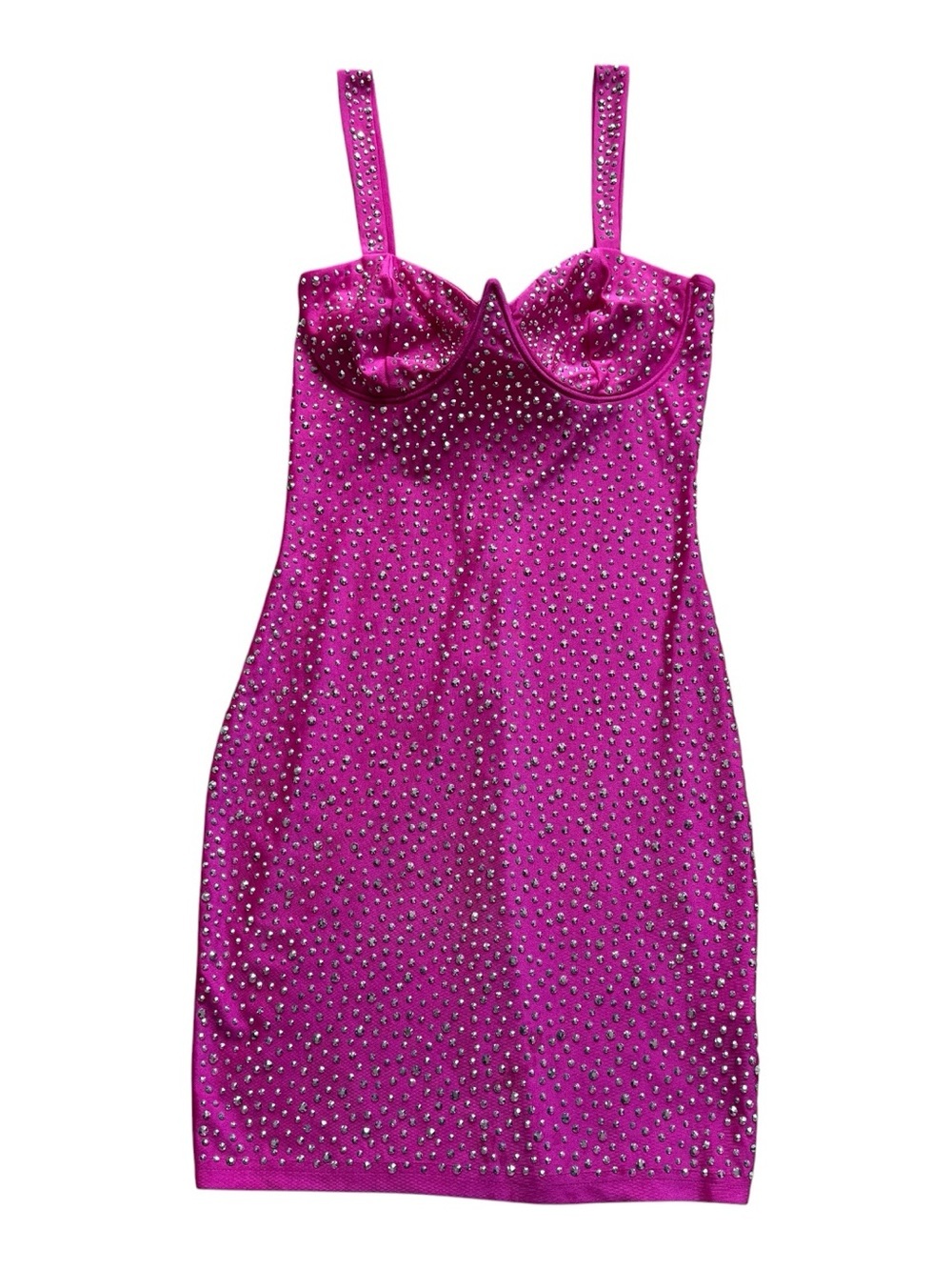 BANJUL Pink Rhinestone Bodycon Mini Dress Bustier Party Club Cocktail S Festival